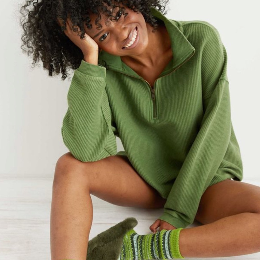 Aerie green corded quarter zip